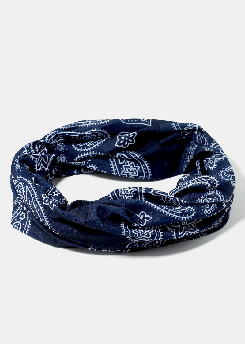Paisley Print Face Covering Gaiter Navy ACCESSORIES - Shop Miss A