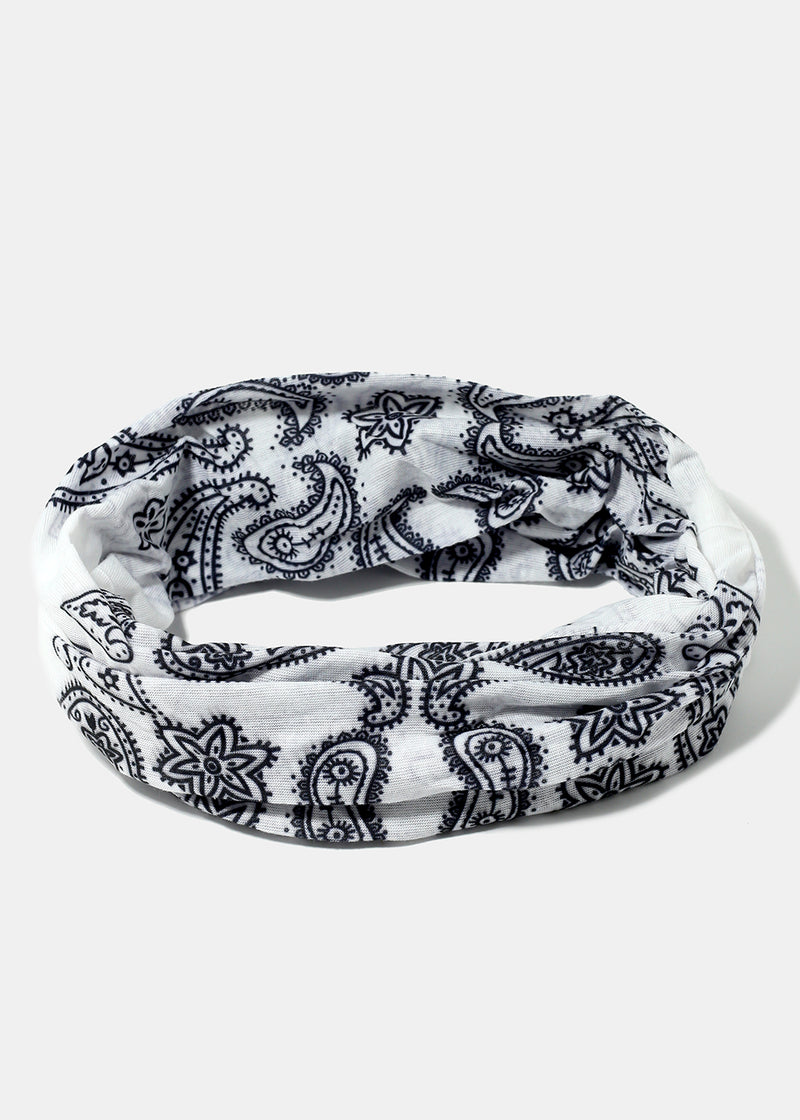 Paisley Print Face Covering Gaiter White ACCESSORIES - Shop Miss A