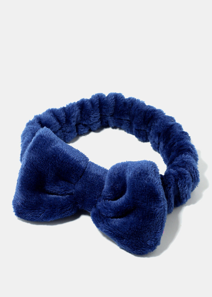 Fuzzy Bow Spa Headband Navy HAIR - Shop Miss A
