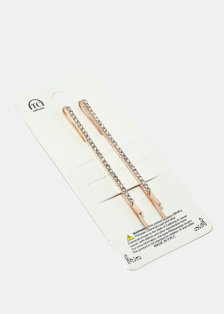 2-Piece Rhinestone-Studded Bobby Pins Rose Gold SALE - Shop Miss A