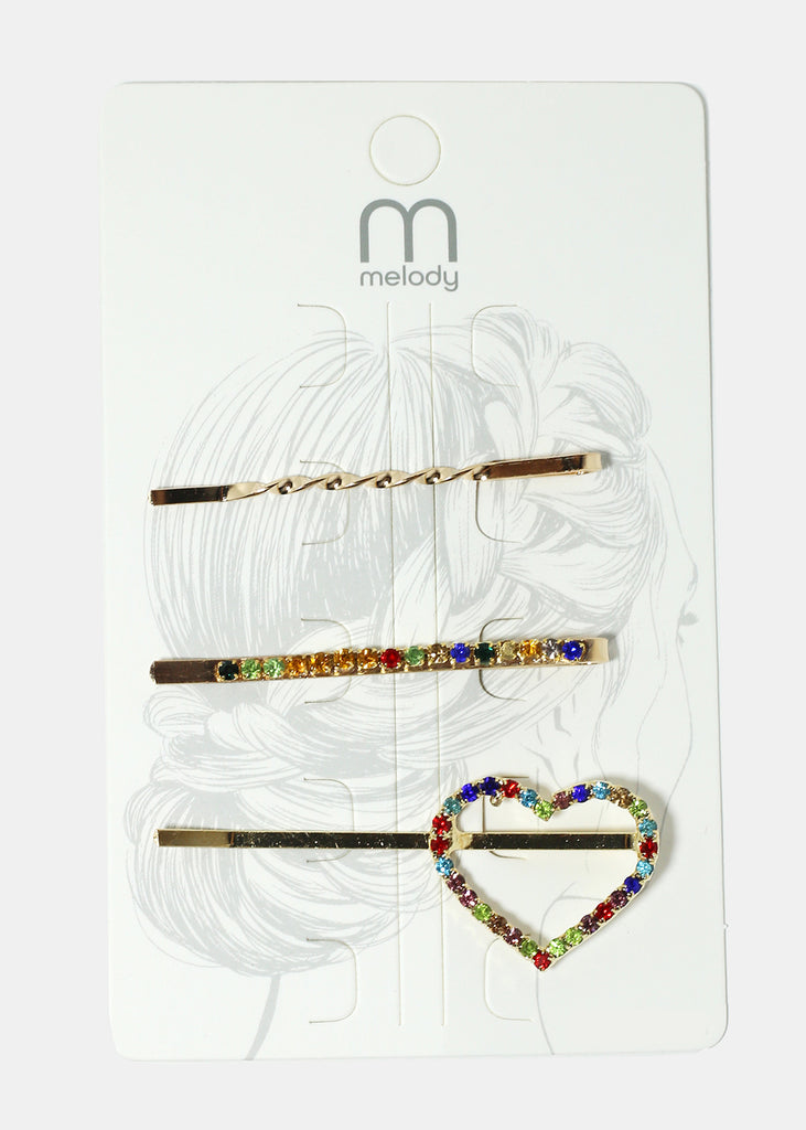 3-Piece Rhinestone-Studded Heart Hairpins  HAIR - Shop Miss A