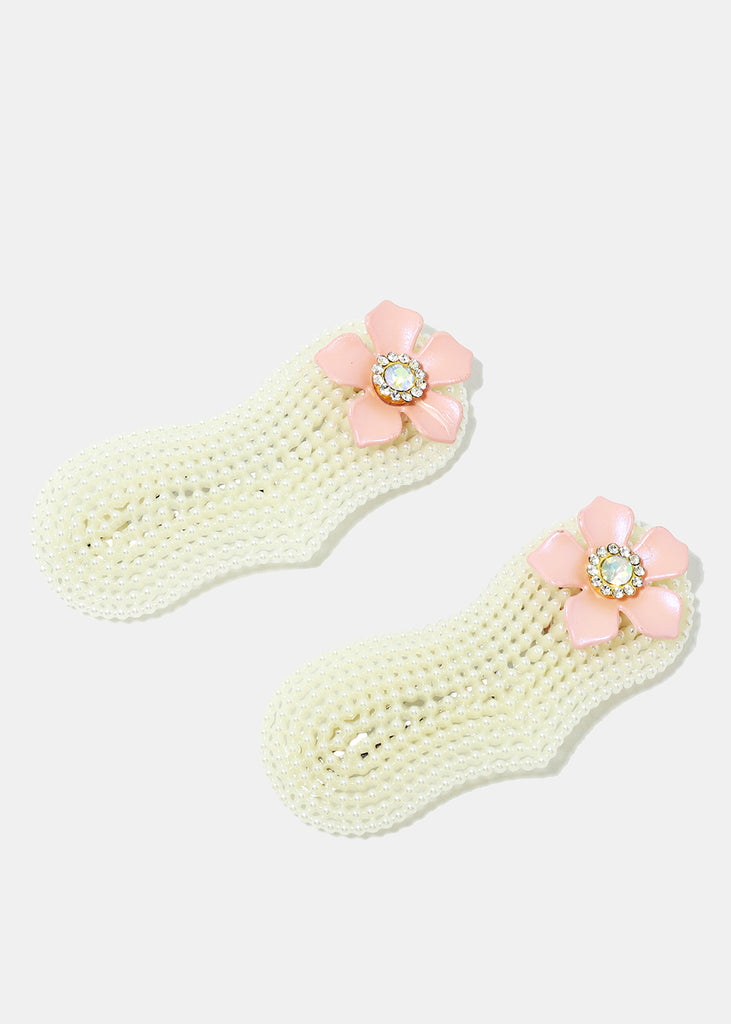 2-Piece Pearl-Studded Flower Hair Pins Coral SALE - Shop Miss A