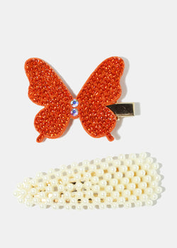 2-Piece Butterfly & Pearl Hairpins Red HAIR - Shop Miss A