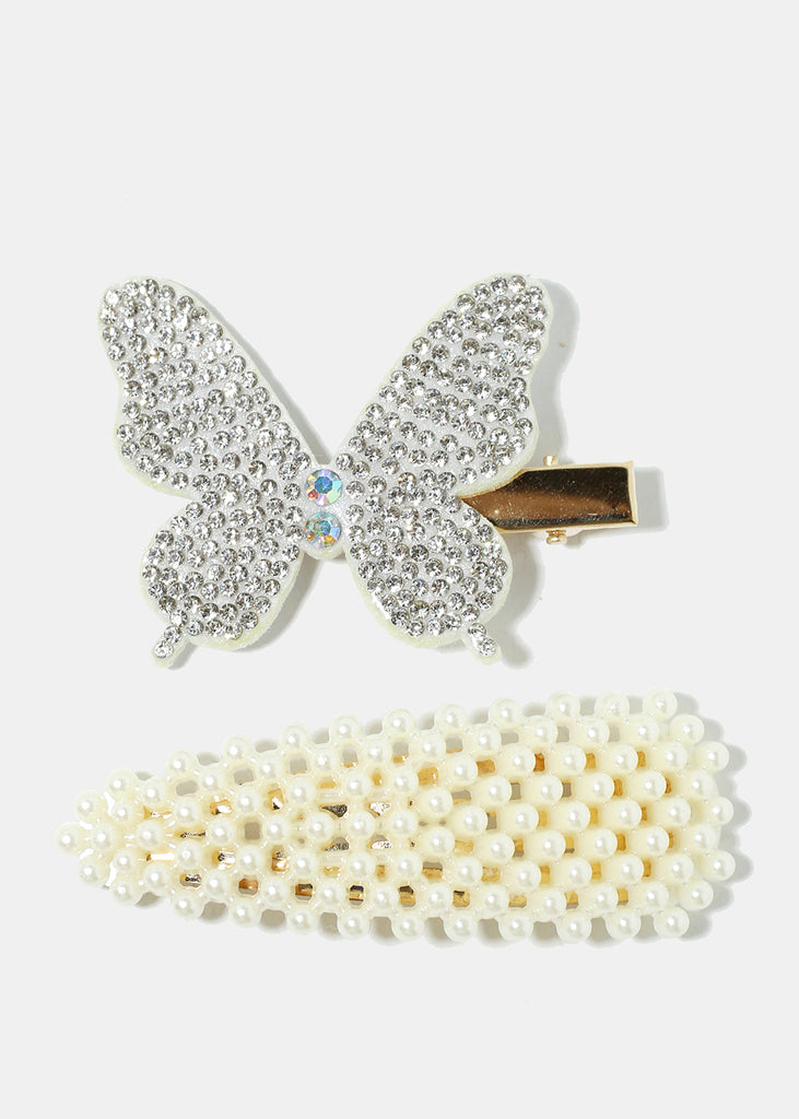 2-Piece Butterfly & Pearl Hairpins Silver HAIR - Shop Miss A