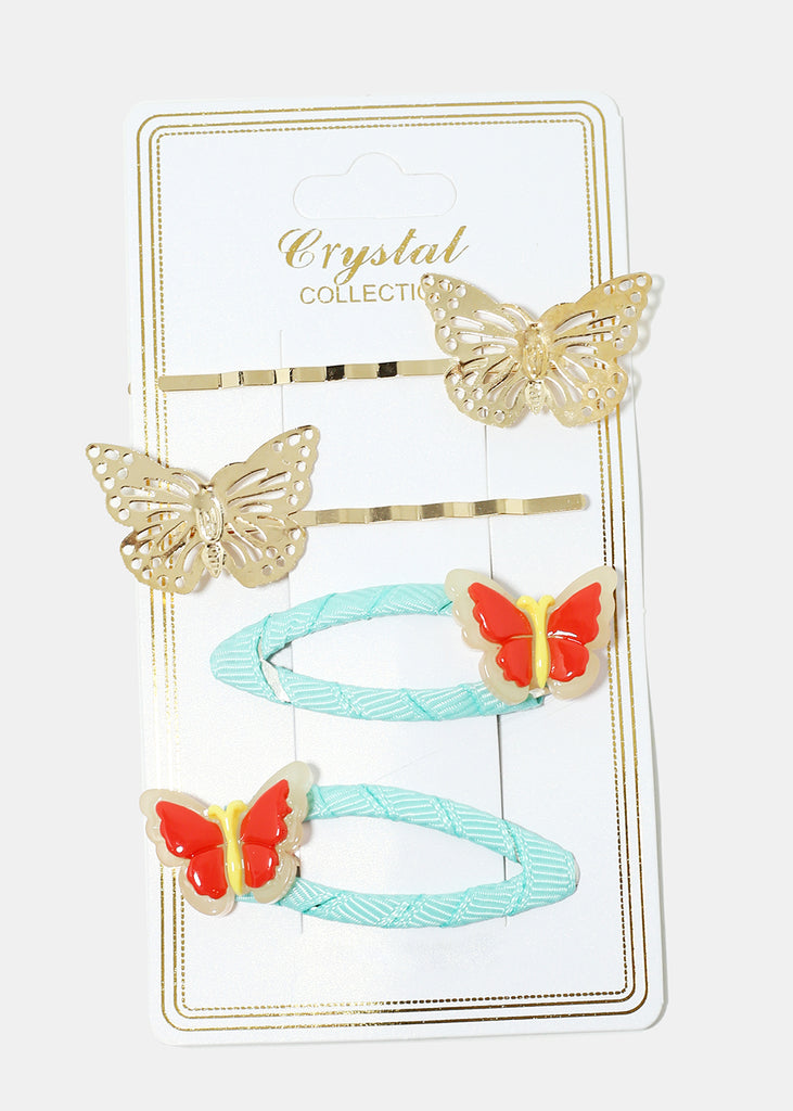 4-Piece Butterfly Snap Clips & Hairpins Teal HAIR - Shop Miss A