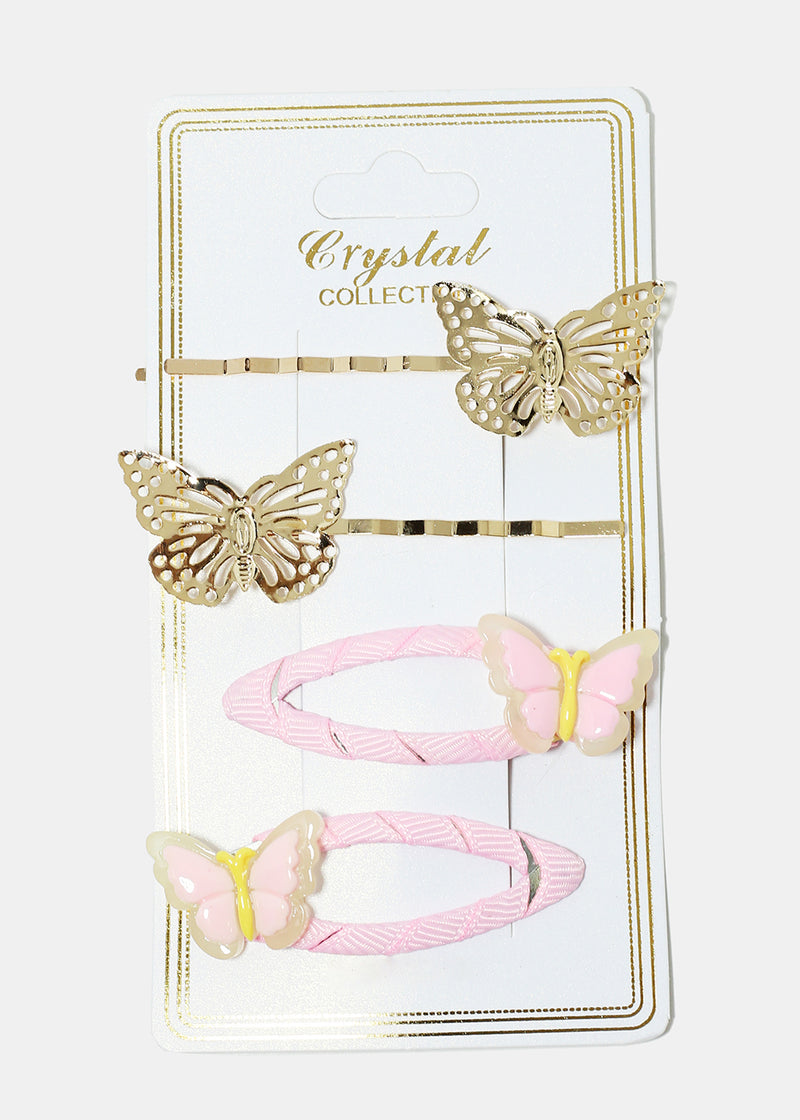 4-Piece Butterfly Snap Clips & Hairpins Pink HAIR - Shop Miss A