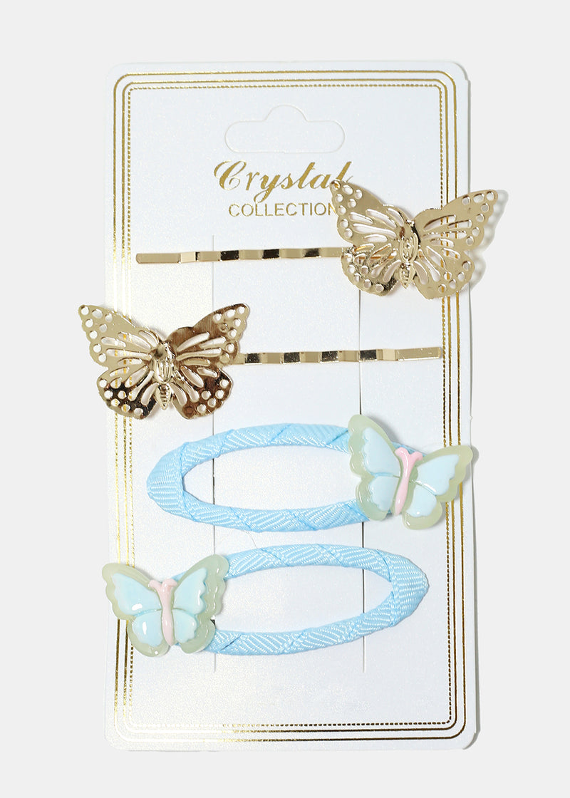 4-Piece Butterfly Snap Clips & Hairpins Blue HAIR - Shop Miss A