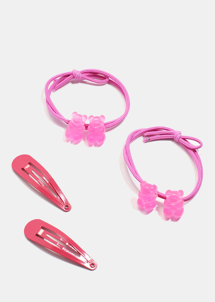 4-piece Cute Bear Ties & Clips Pink HAIR - Shop Miss A