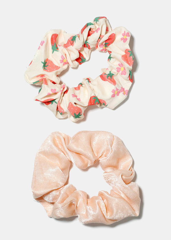 Piece Fruit & Flower Print Scrunchie Set Peach HAIR - Shop Miss A