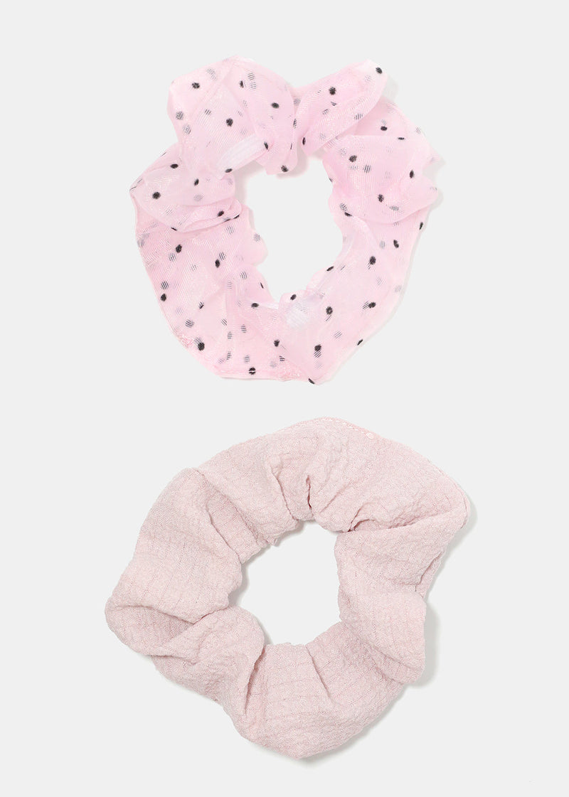 2 Piece Pretty Pink Scrunchies Polka Dots HAIR - Shop Miss A