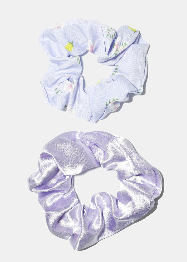 2 Piece Purple Design Scrunchies Blue/flower HAIR - Shop Miss A