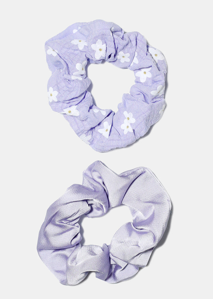2 Piece Purple Design Scrunchies Flower HAIR - Shop Miss A