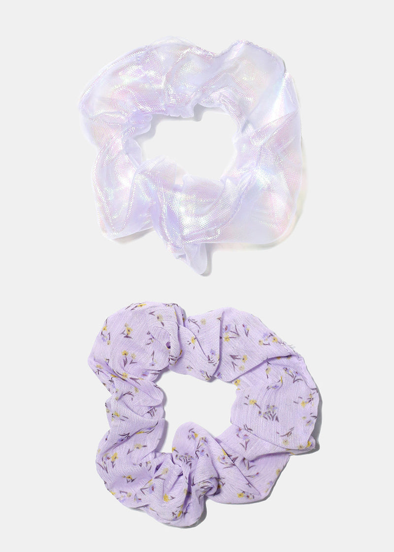 2 Piece Purple Design Scrunchies Flower/holographic HAIR - Shop Miss A