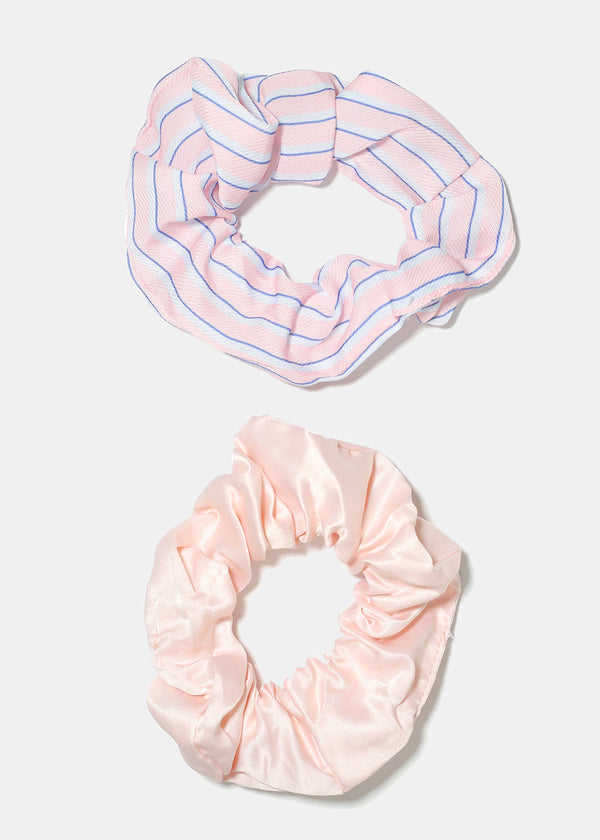 2 Piece Multi Design Scrunchies Striped/peach HAIR - Shop Miss A