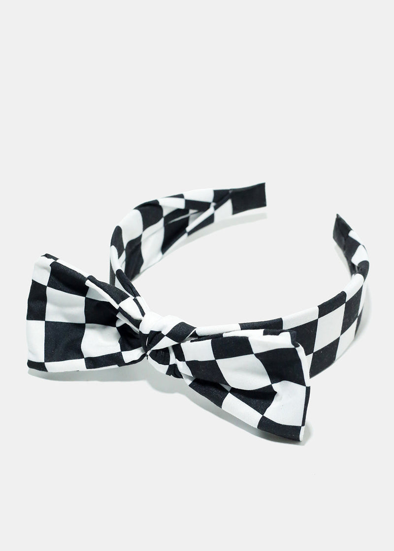 Checkered Bow Headband Black HAIR - Shop Miss A