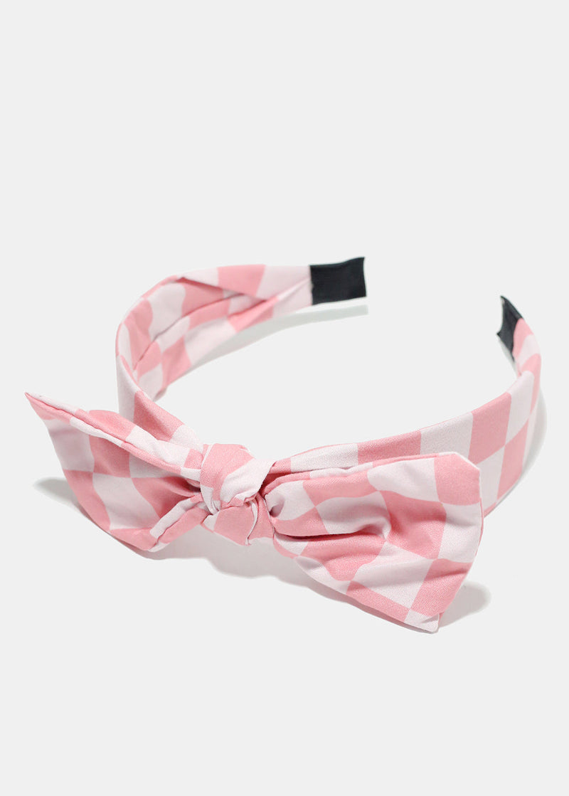 Checkered Bow Headband Pink HAIR - Shop Miss A