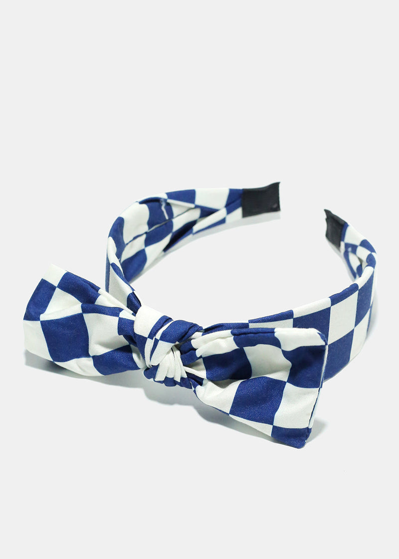 Checkered Bow Headband Blue HAIR - Shop Miss A
