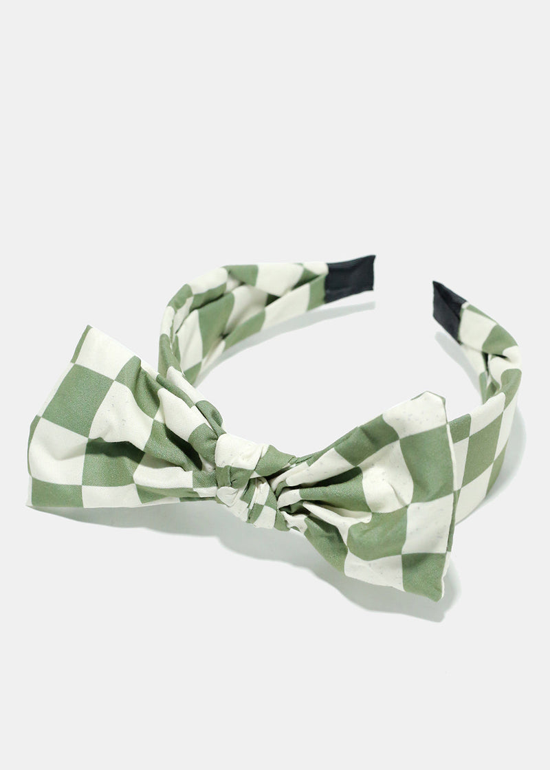 Checkered Bow Headband Green HAIR - Shop Miss A