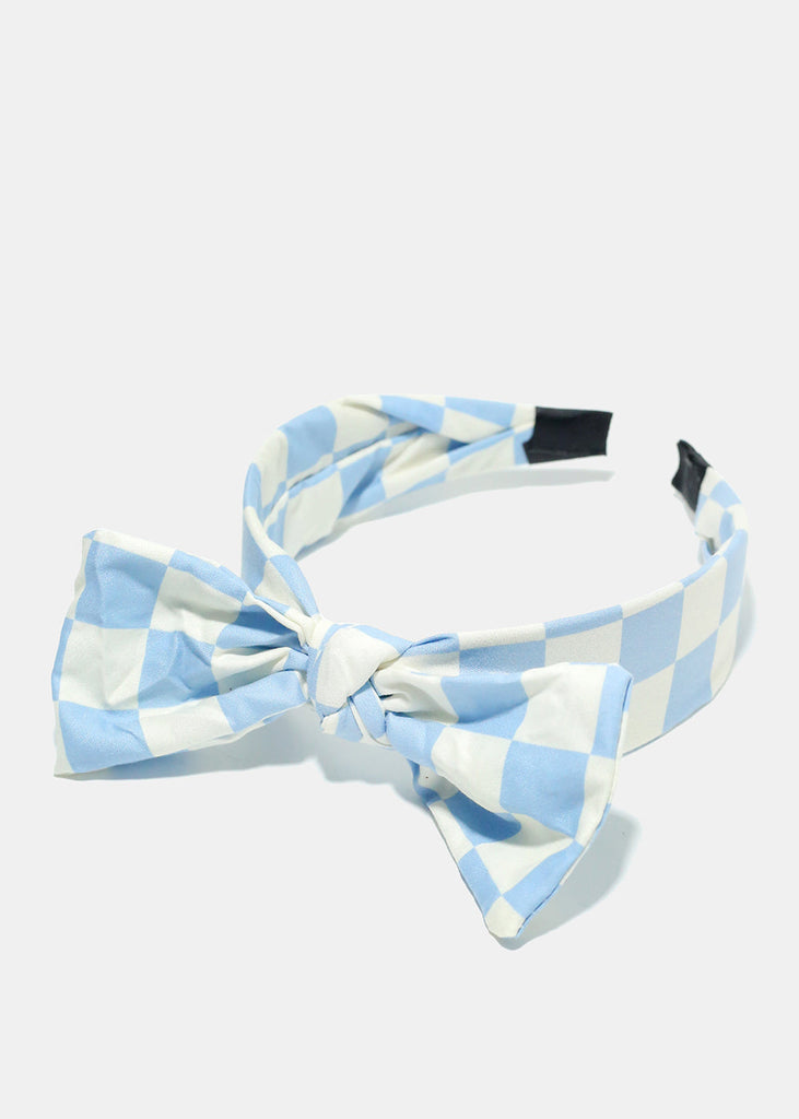 Checkered Bow Headband Light Blue HAIR - Shop Miss A