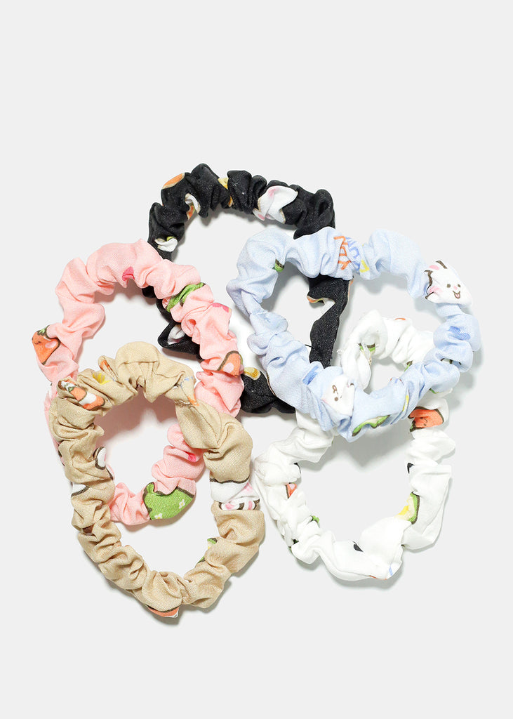 5 Piece Food & Bunny Print Scrunchies Cream/black HAIR - Shop Miss A