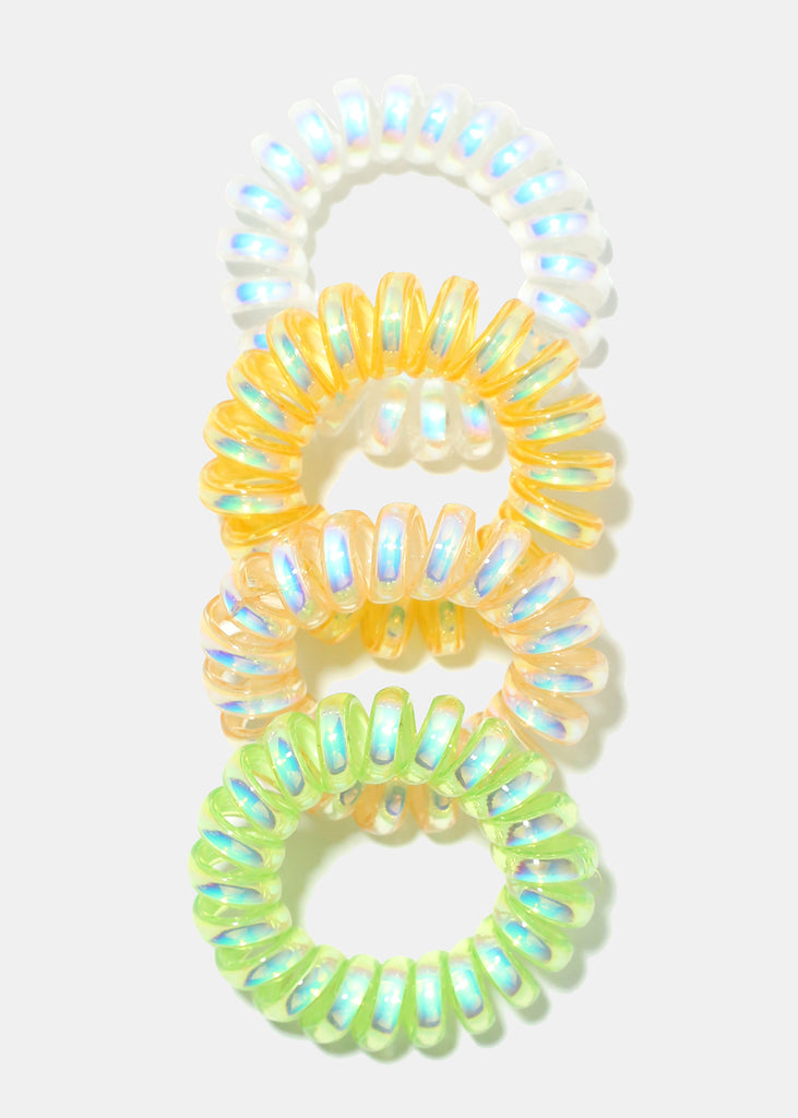 4 Piece Small Holographic Spiral Hair Ties Green HAIR - Shop Miss A