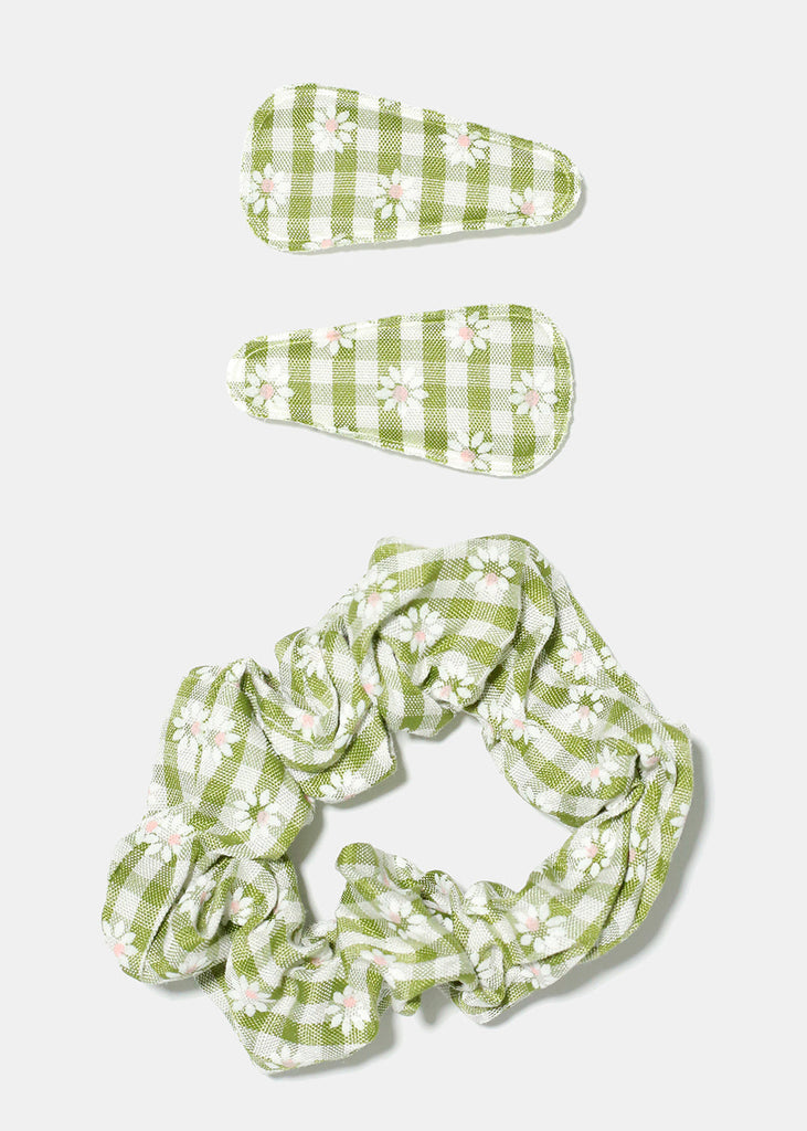 3 Piece Clips & Scrunchie Set Green HAIR - Shop Miss A