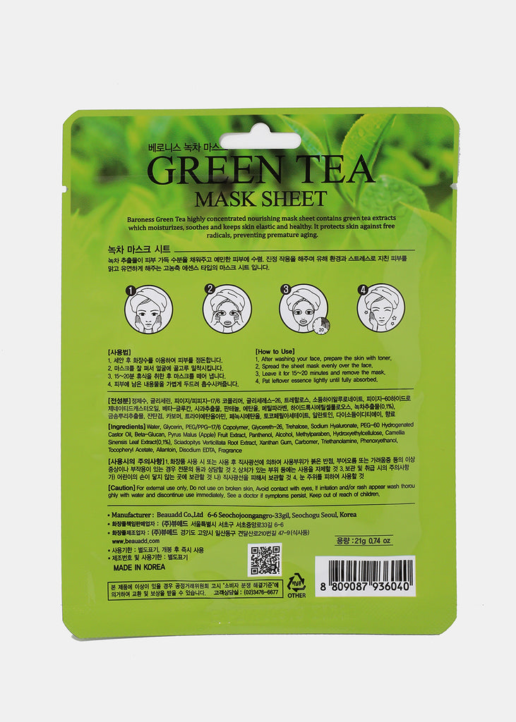 Baroness Sheet Mask- Green Tea  Skincare - Shop Miss A