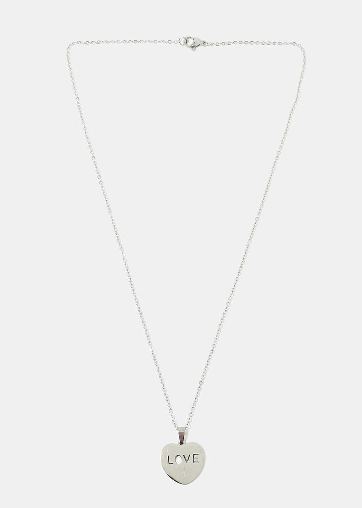"LOVE" in Heart Necklace & Earring Set Silver JEWELRY - Shop Miss A