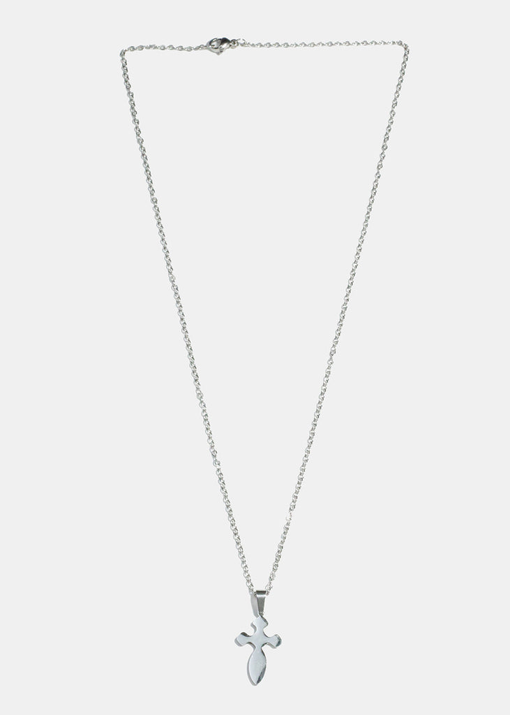 Rounded Cross Necklace Silver JEWELRY - Shop Miss A