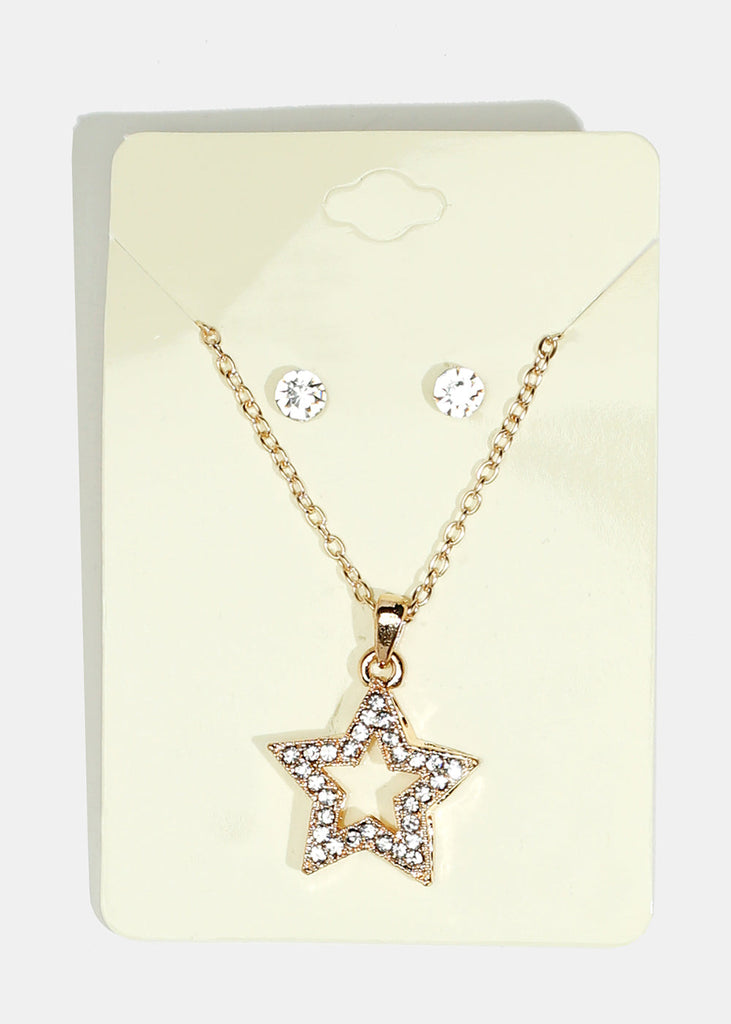 Rhinestone Star Necklace & Earring Set Gold JEWELRY - Shop Miss A