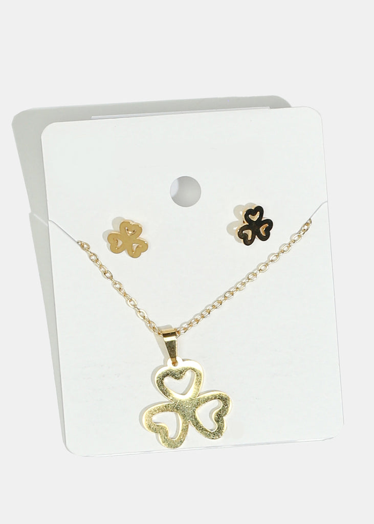 Clover Charm Necklace & Earrings Set Gold JEWELRY - Shop Miss A