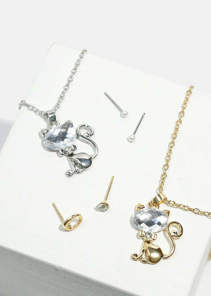 Sparkly Cat Necklace and Earring Set  JEWELRY - Shop Miss A