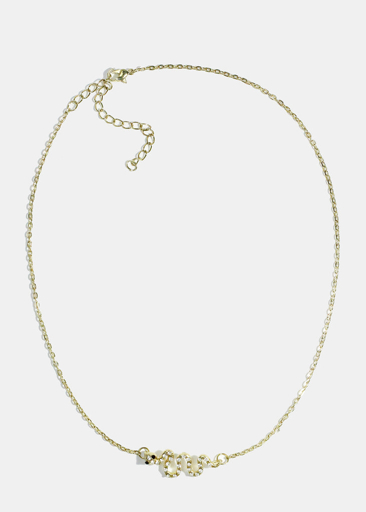 Rhinestone-Studded Snake Necklace Gold JEWELRY - Shop Miss A