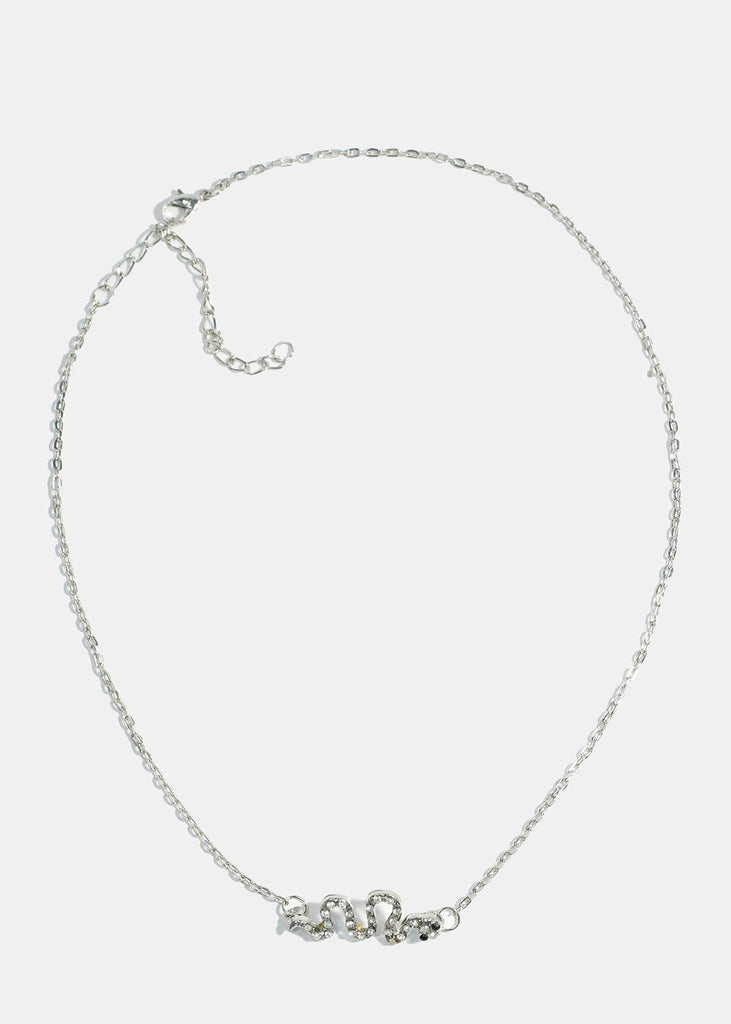 Rhinestone-Studded Snake Necklace Silver JEWELRY - Shop Miss A