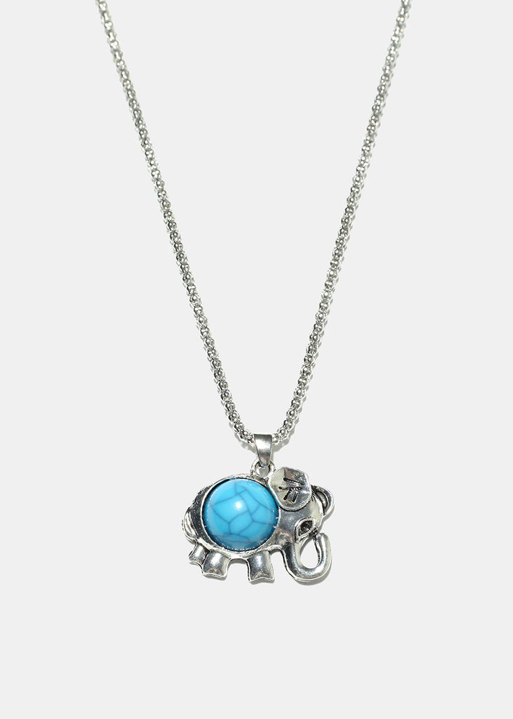 Stone Elephant Necklace Silver JEWELRY - Shop Miss A