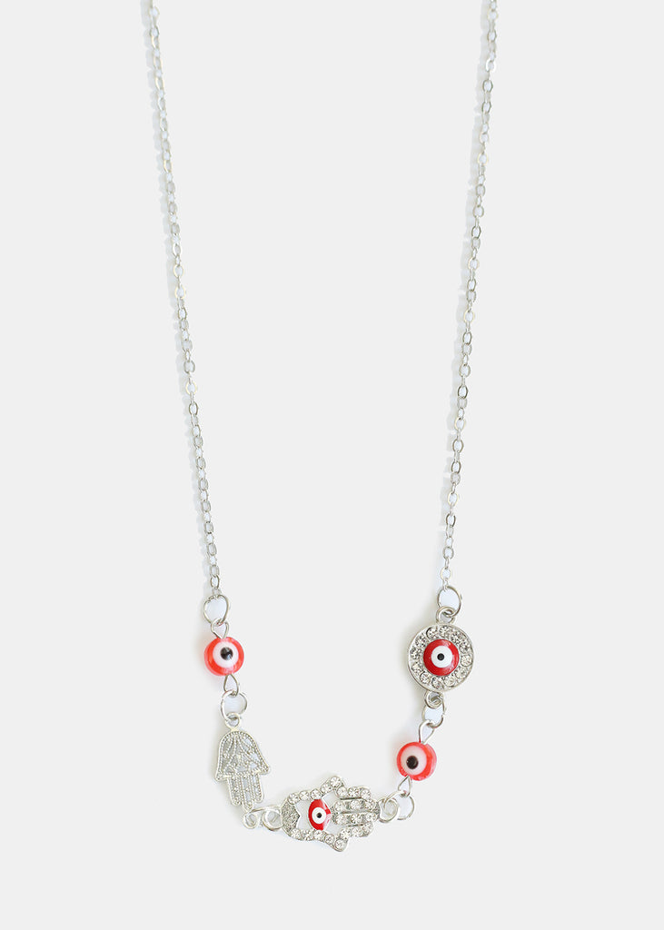 Hamsa Hands & Evil Eye Necklace Red/silver JEWELRY - Shop Miss A