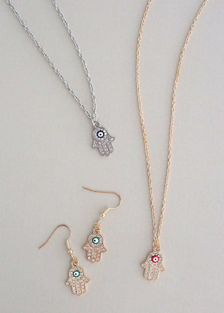 Hamsa Hand Necklace & Earring Set  JEWELRY - Shop Miss A