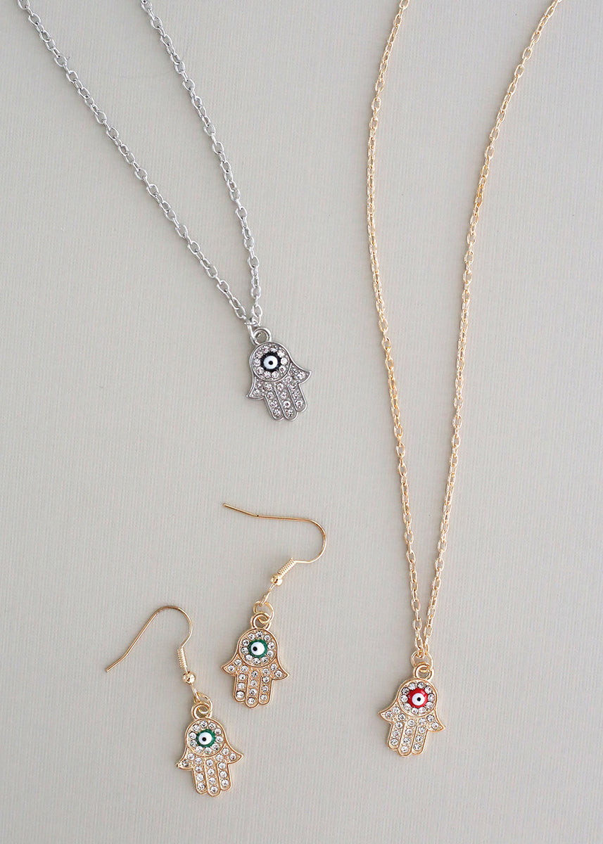 Hamsa Hand Necklace & Earring Set – Shop Miss A