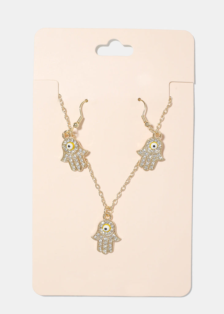Hamsa Hand Necklace & Earring Set yellow/gold JEWELRY - Shop Miss A