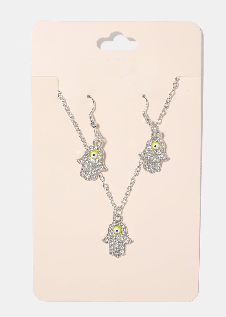 Hamsa Hand Necklace & Earring Set yellow/silver JEWELRY - Shop Miss A