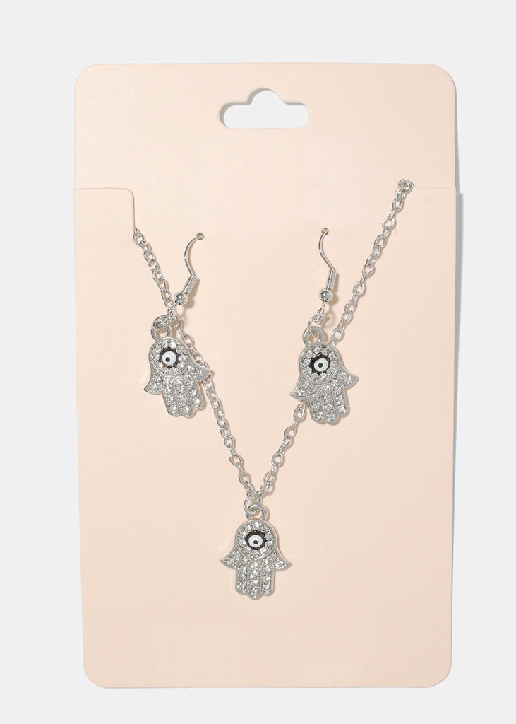 Hamsa Hand Necklace & Earring Set black/silver JEWELRY - Shop Miss A