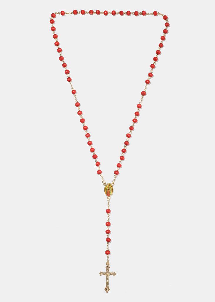Red Beaded Rosary Gold JEWELRY - Shop Miss A