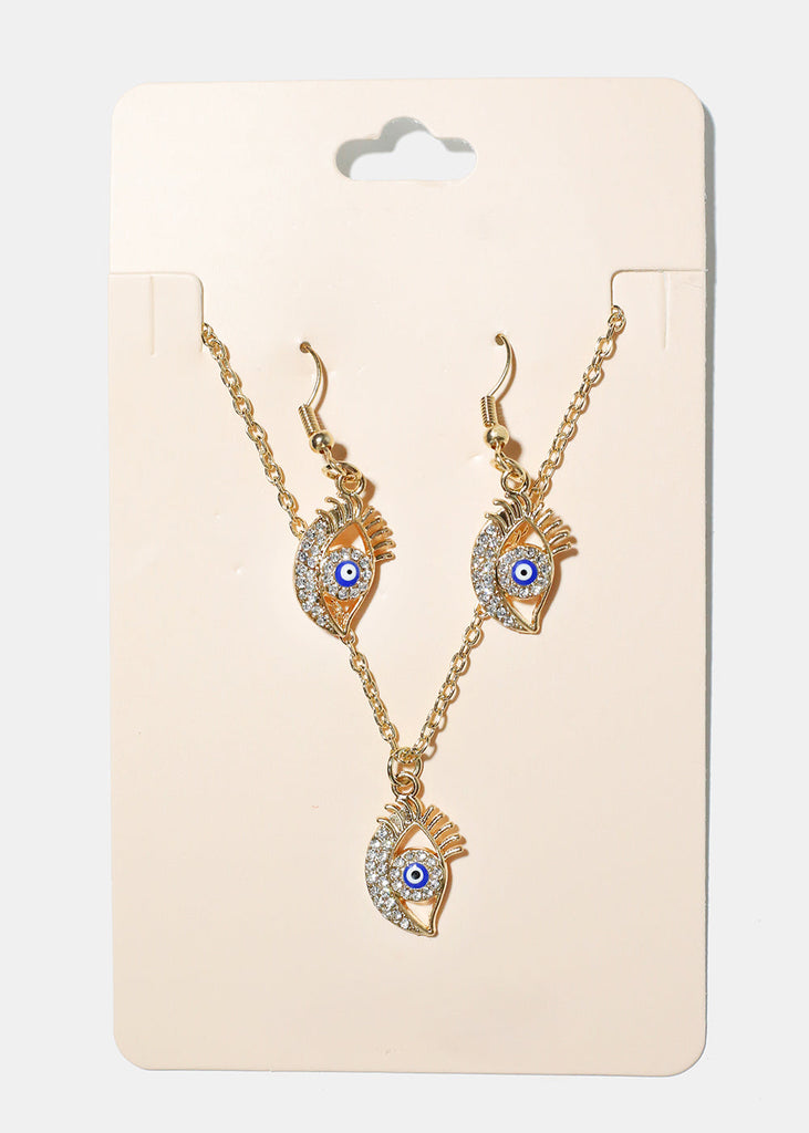 Evil Eye Necklace & Earring Set Blue/Gold JEWELRY - Shop Miss A