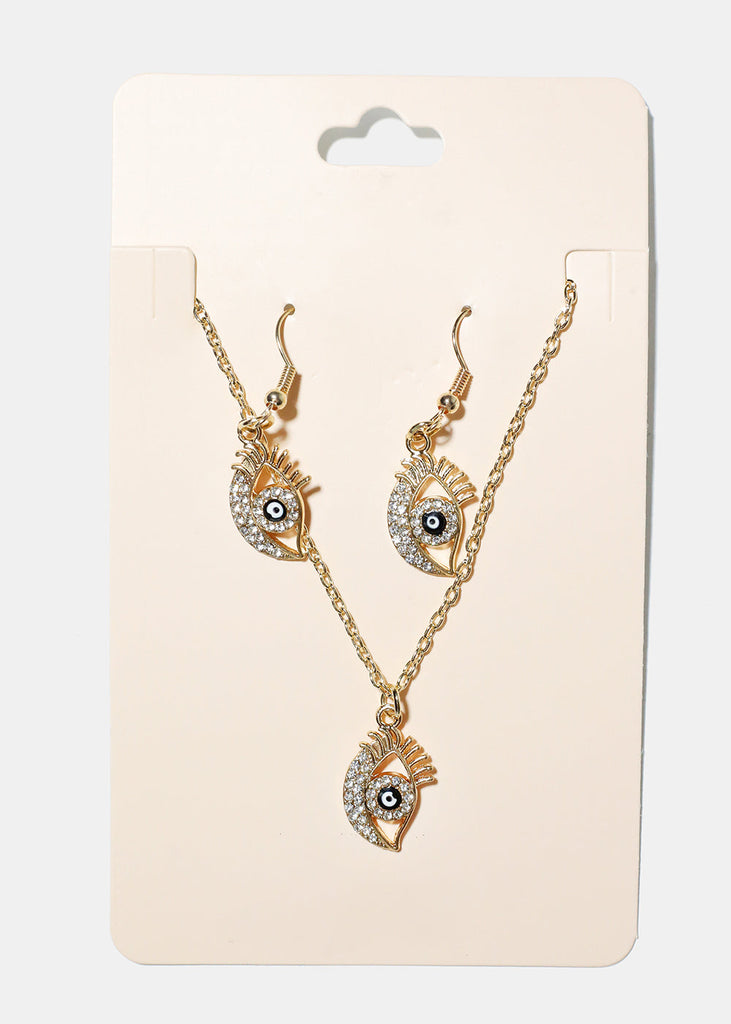 Evil Eye Necklace & Earring Set Black/Gold JEWELRY - Shop Miss A
