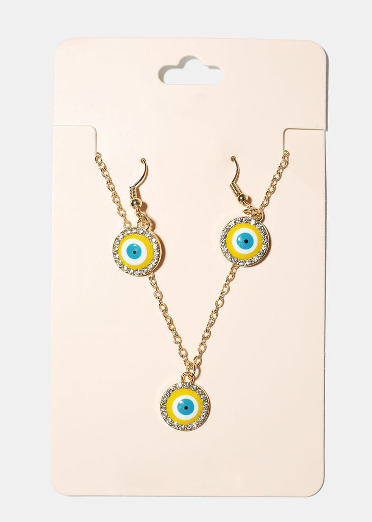 Evil Eye & Necklace Earring Set Yellow/Gold JEWELRY - Shop Miss A