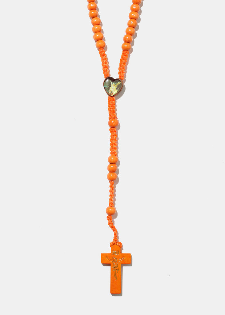Wooden Color Rosary Necklace Orange JEWELRY - Shop Miss A
