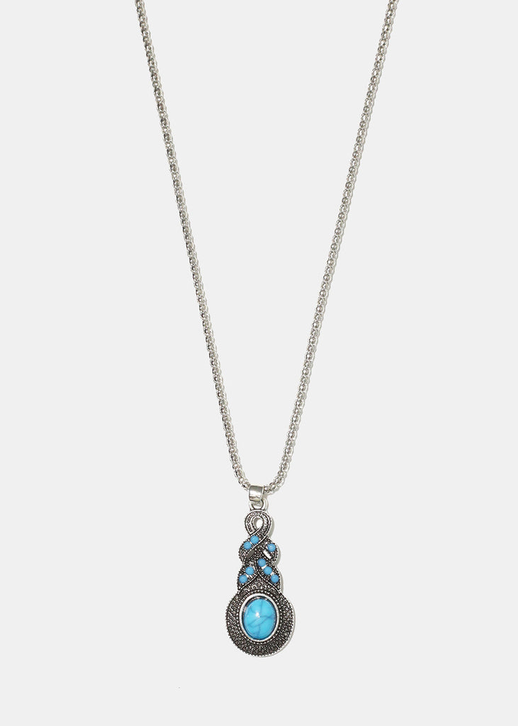 Turquoise Knotted Necklace Silver JEWELRY - Shop Miss A
