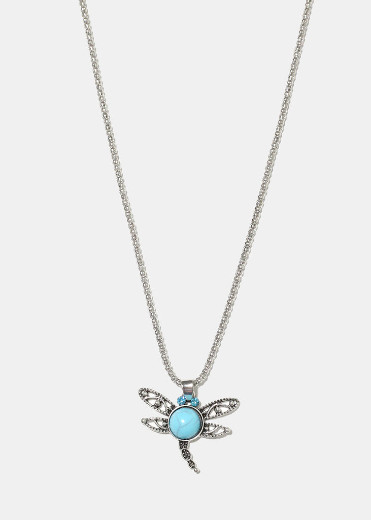 Turquoise Dragonfly Necklace Silver JEWELRY - Shop Miss A