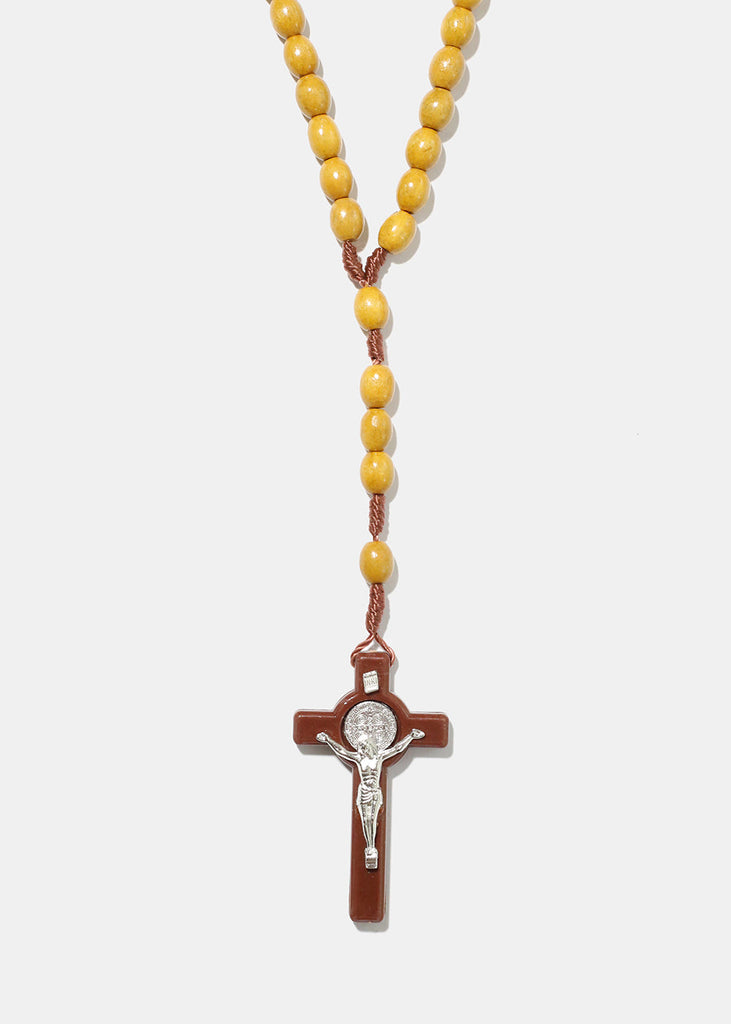 Wooden Bead Rosary L. Brown JEWELRY - Shop Miss A