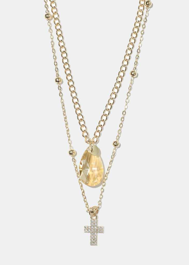 Teardrop Cross  Layered Necklace Gold JEWELRY - Shop Miss A